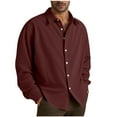 thumbnail image 2 of DPTALR Men's Casual Business Fashion Solid Color Button-Down Long Sleeve Workwear Shirt,Wine,XXL, 2 of 6