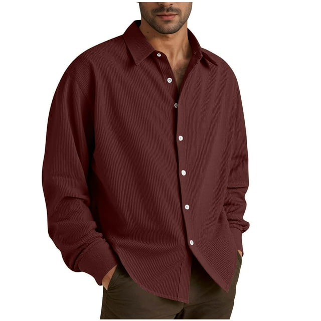 LIaqionyy Mens Corduroy Shirt Button down Pullover Tops Soft Casual Work Shirts Shackets with Pocket