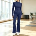 thumbnail image 2 of Tqcoqu Women's Solid 2 Piece Yoga Outfit,Zip Up Cropped Jacket & High Waist Flare Long Pants,Stretch Athletic Workout Plus Size Tracksuit Set for Women,Navy Women's S-XXXXXL, 2 of 7