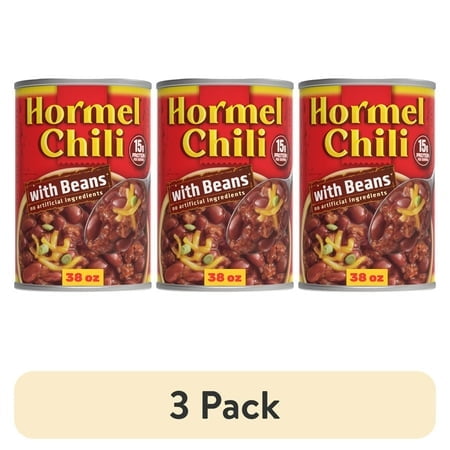 (3 pack) HORMEL Chili with Beans Canned Chili, Shelf-Stable, Large 38 oz Steel Can