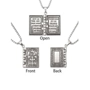 Spencer Silver Cross Holy Bible Book Pendant Necklace Openable Prayer Bible Verse Religious Christian Necklace for Men and Women