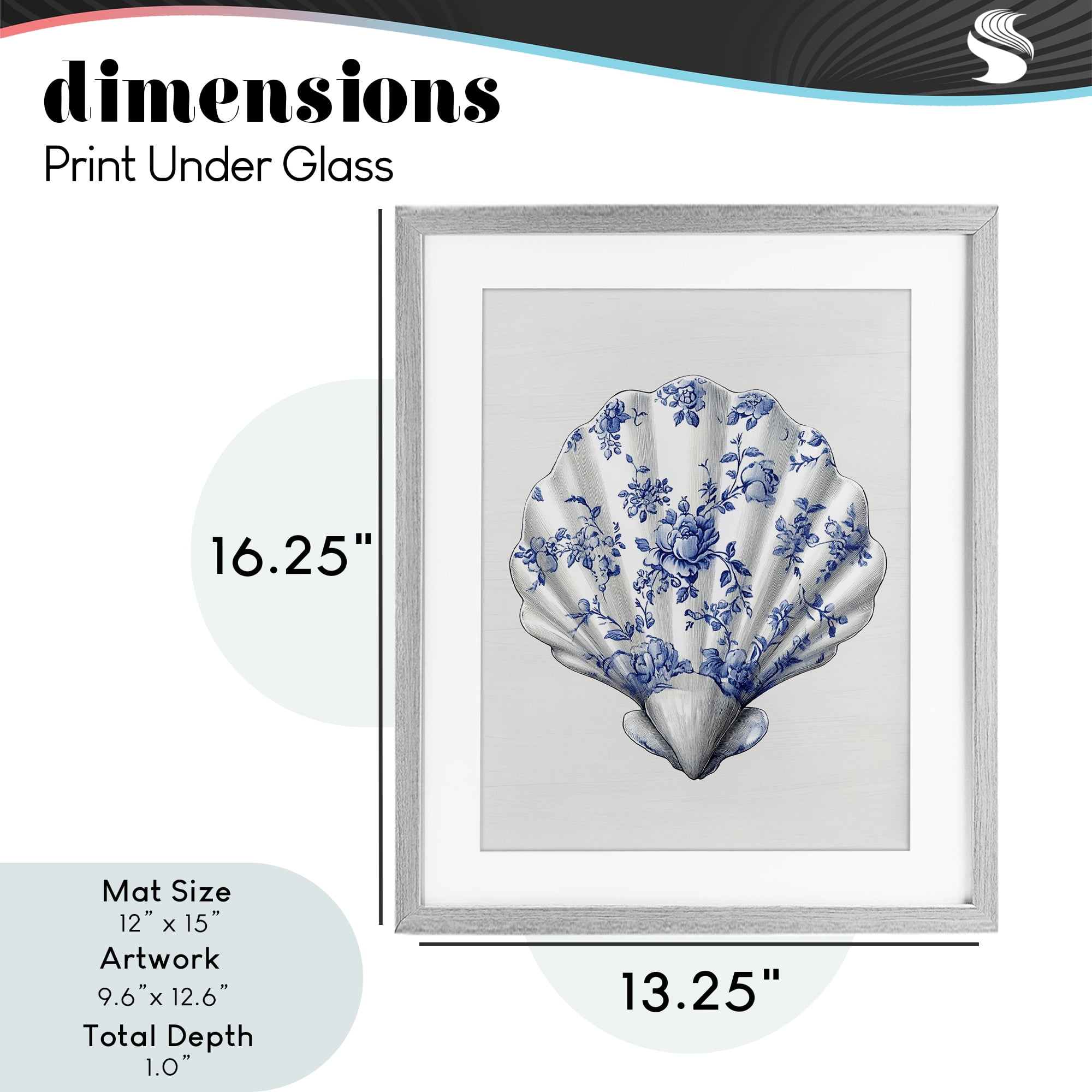 Funky Toile Seashell Gray Framed Print Under Glass, design by Lettered and Lined