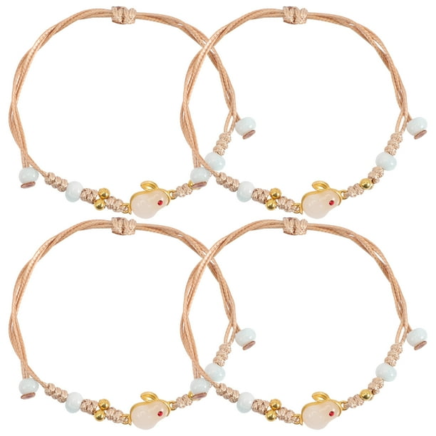 KAKOWELY Pulsera trenzada de 4 piezas con dije de conejo