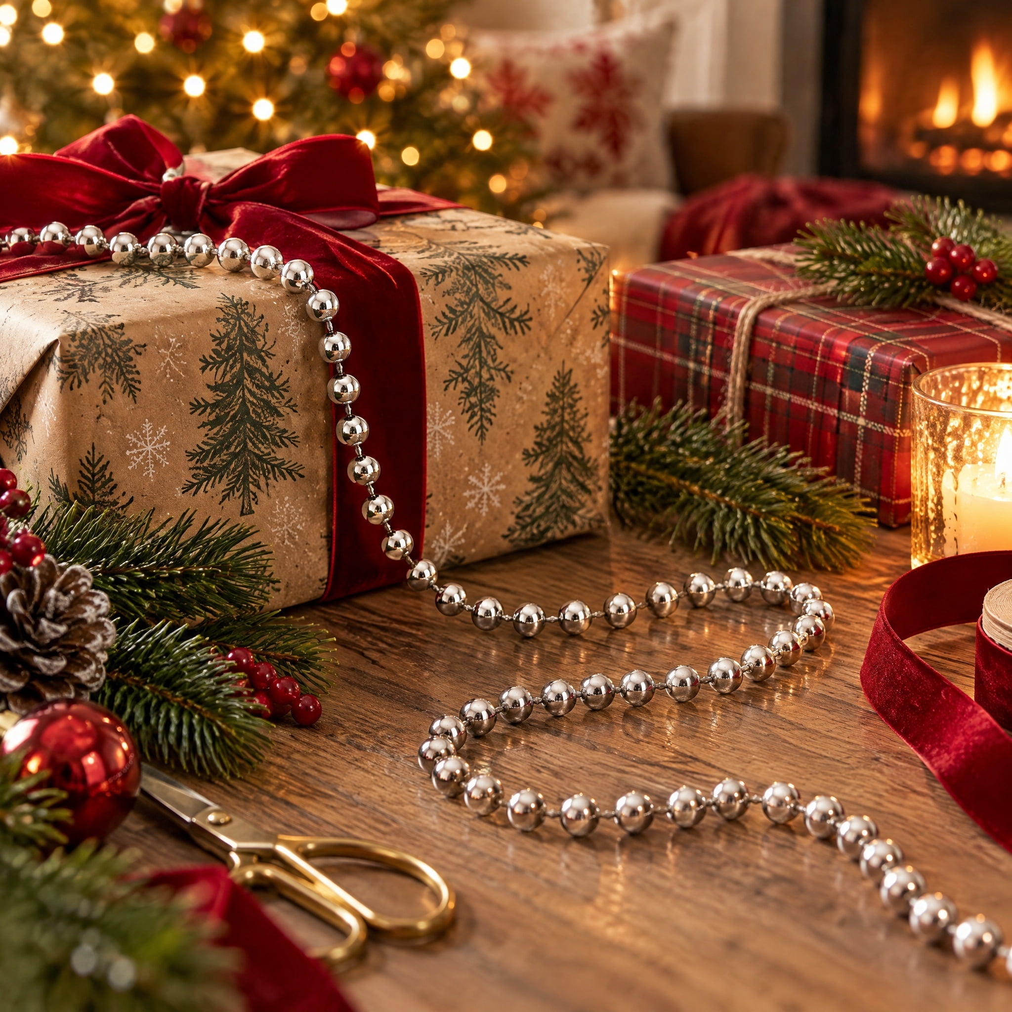 Plastic Metallic Bead Christmas Garland, Silver, 18', by Holiday Time