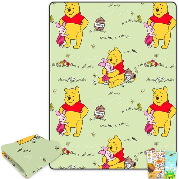 Winnie the Pooh Fleece Blanket Set - Bundle with Soft Disney Blanket Plus Tattoos, More for Kids, Adults, Teens | Cozy Winnie the Pooh Throw Blanket 46" x 60"