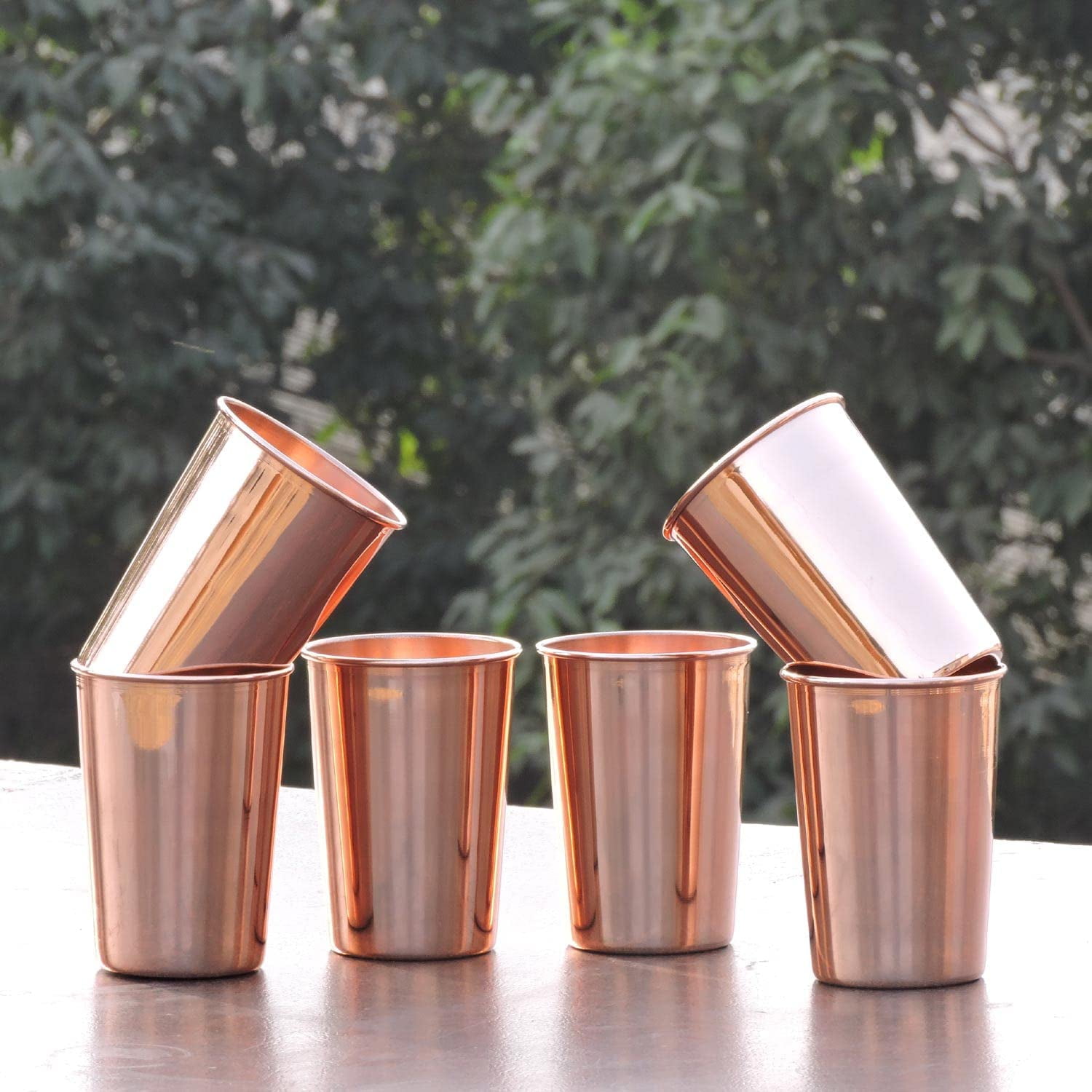 Set Of 6 Pure Copper Cups Mug Tumbler Glass Water 300 ml Storage Ayurveda Health 