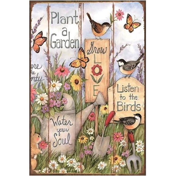 Unbranded 1 in x 1 in Plant a Garden Water You Soul Flowers Birds Yard Signs