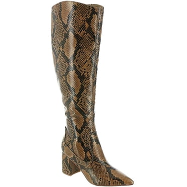 MARC FISHER Womens Brown Croc Padded Retie Pointed Toe Block Heel Zip-Up Leather Heeled Boots M