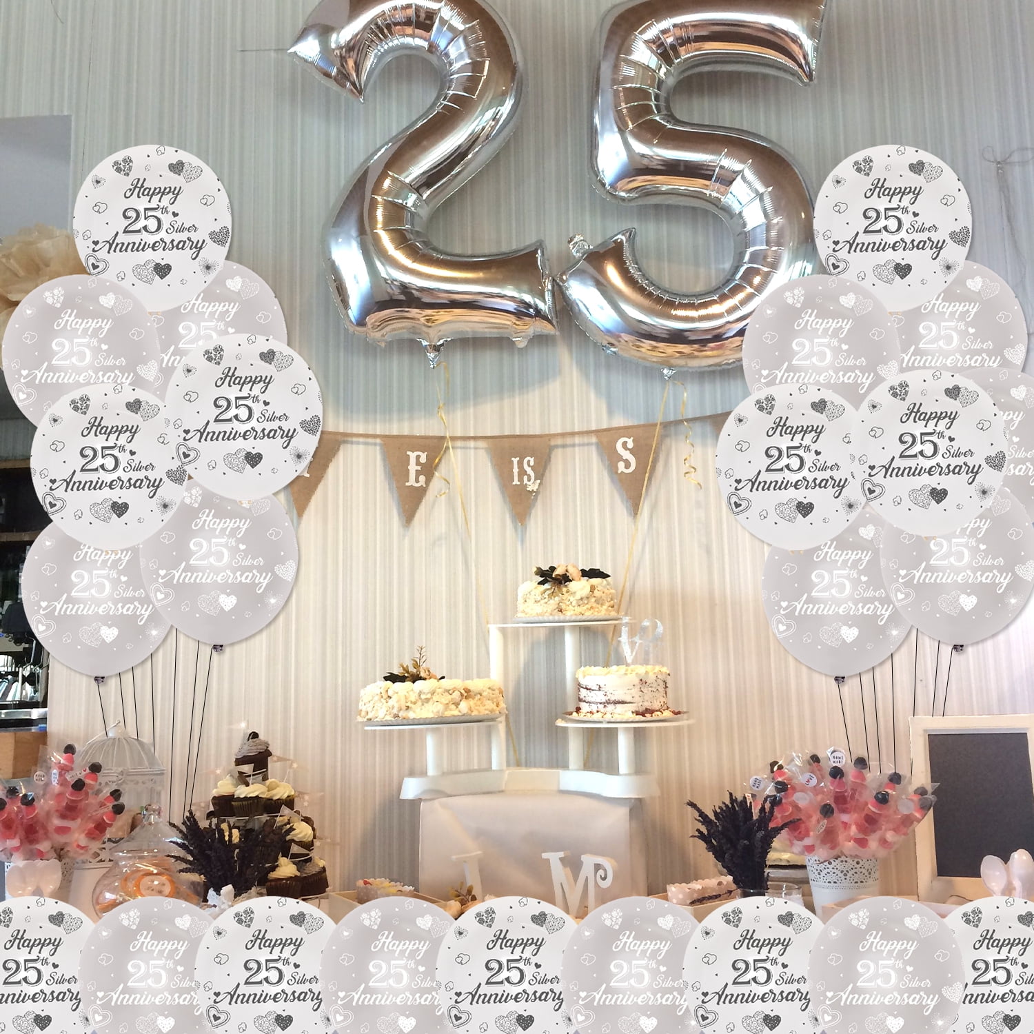 25th Anniversary Decorations, Happy 25th Silver Anniversary Party, Silver And White Latex Balloons 20pcs For 25th Wedding Anniversary Party Decorations Supplies