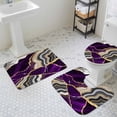 thumbnail image 2 of Purple Gold Marble Bathroom Rugs Set Glitter Geometric Marble Foil Texture Non Slip Absorbent Soft Bath Mats 3 Piece Set with Bathroom Rug, U-Shaped Floor Mat, Toilet Seat Cover Large Size, 2 of 9