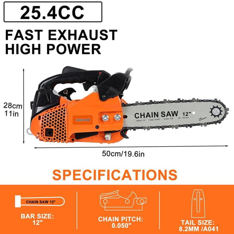 Mohsoe Gas Chainsaw 12 Inch, Top Handle Lightweight Chain Saw with 2-Stroke Engine, Wrap-Around Soft Grip, Automatic Oiler, Starter Rope Safety Design, One-Hand Operation, 8 lbs