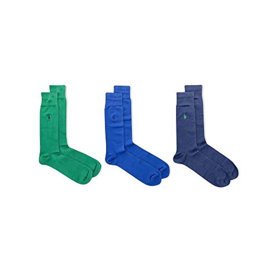 POLO RALPH LAUREN Super Soft Crew Dress Socks 3-Pack (One Size, Green/Blue)