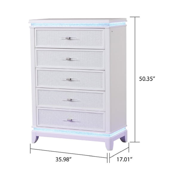 Modern Style Queen 5PC Bedroom Set Made with Wood in Milky White