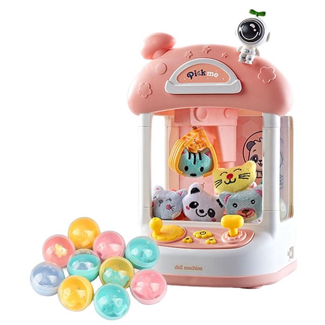PENGXIANG Machine à Griffes Jeu d'Arcade - Distributeur Électronique Mini de Bonbons et Jouets - avec Son et 10 Mini Capsules Rose