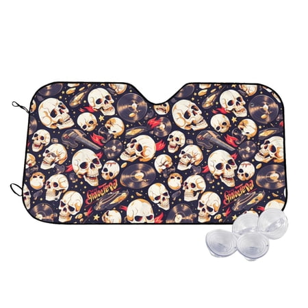 Kdxio Guitar Skull record Print Windshield Sun Shade UV Rays and Sun Heat Protection Sunshade for Car Windshield Car Shade Front Windshield – Small