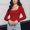 Red, variant on Danhjin Women's Cropped Shirts Long Sleeve Square Neck Fall Winter Solid Color Pullover Tops Elastic Casual Shirts Comfy Soft Fashion Tees Blouses