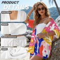 thumbnail image 6 of FKEKYI Art Flower Print Women's Summer Short Set 2 Piece Set Open Front Shirt Top Relaxed Shorts with Elastic Waist Soft Lounge Sets Vacation Outfits for Ladies, M, 6 of 7