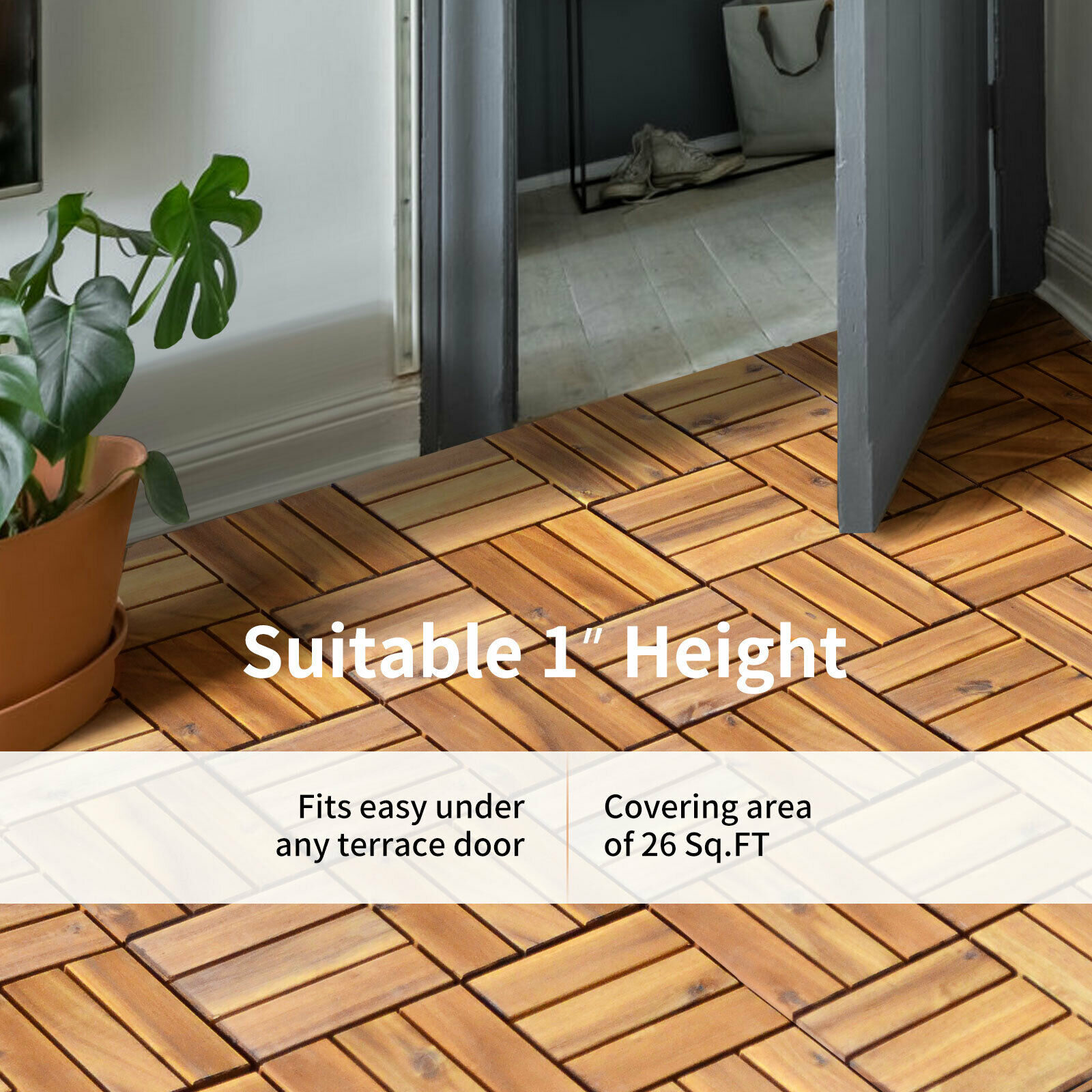 Patiojoy 27PCS Patio Interlocking Tiles Acacia Slat Wood Garden Indoor &Outdoor - image 5 of 8