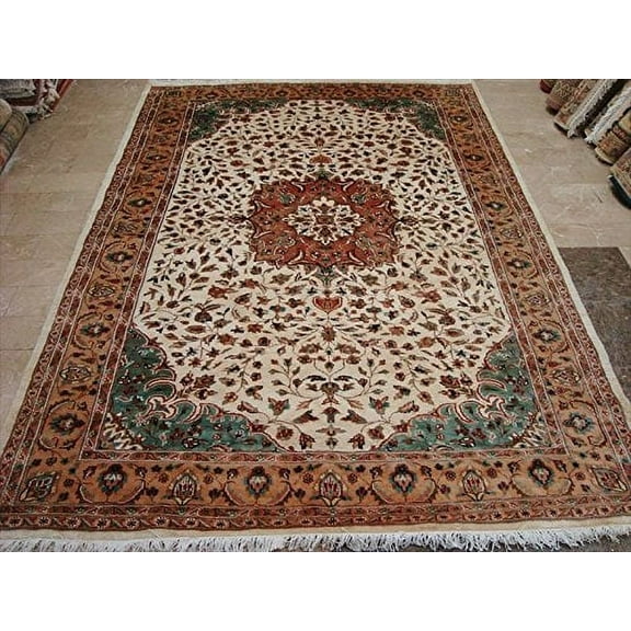 Ahmedani Linen Exclusive Kash Floral Medallion Designed Home Decor Area Rug Wool Silk Hand Knotted Indoor Carpet (9 x 6)'