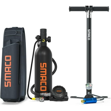 SMACO Mini Scuba Tank 1L Scuba Tank S400PRO Scuba Diving Tank Diving Equipment with Hand Pump Black