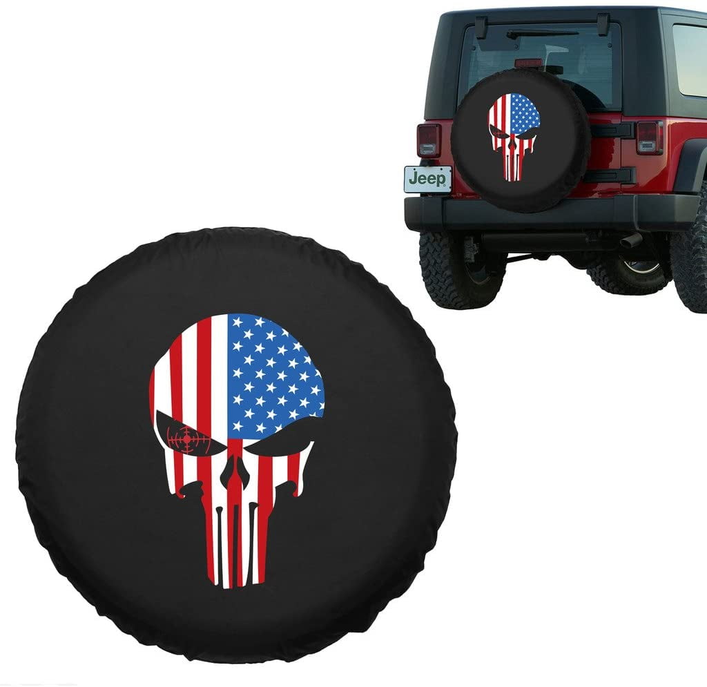 Minisoo American Flag Skull Spare Tire Wheel Cover Car Truck SUV Camper Fits Jeep Wrangler CRV FJ RAV4 H2 H3 Land Rover Discovery EcoSport Outlander Grand Vitara R15（27.6-29.5） 