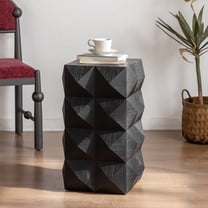 PORKISS End Table with Three-dimensional Embossed Pattern, Square Side Table, Coffee Table for Small Spaces Nightstand Living Room, without Assembly, Black