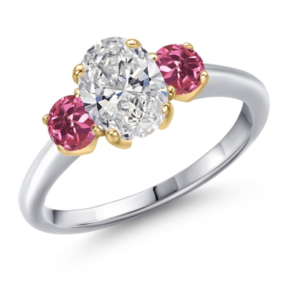 Gem Stone King 1.50cttw 10K White Gold IGI Certified Lab Grown Diamond and Pink Tourmaline 3-Stone Engagement Ring for Women | Center 1.00 Ct Diamond | E-F Color | VS1-VS2 Clarity | Size 5
