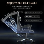 Bigzzia Massage Gaming Chair with Footrest, Gamer Chair for Adults,Lumbar Pillow and Headrest Adjustable, White