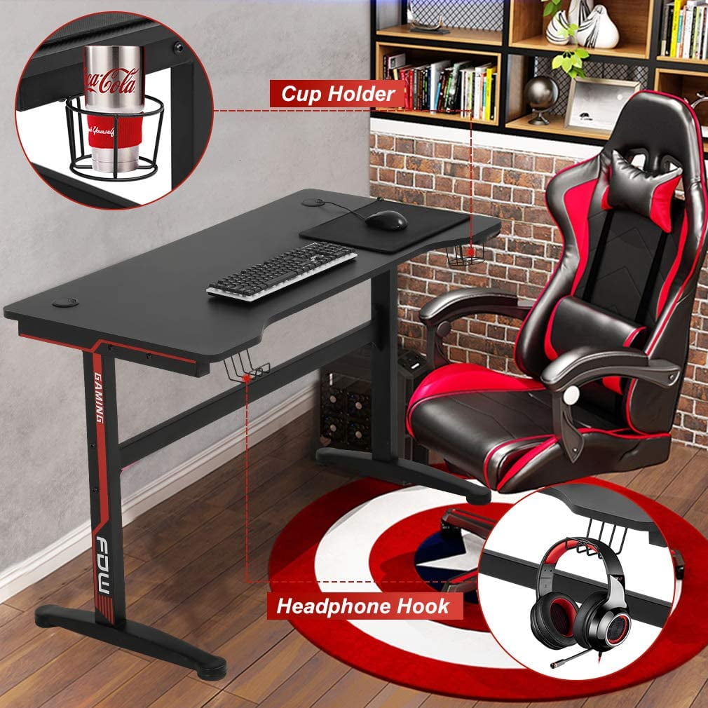 BestOffice Gaming Desk Computer Desk Home Office Desk with Cup Holder Headphone Hook