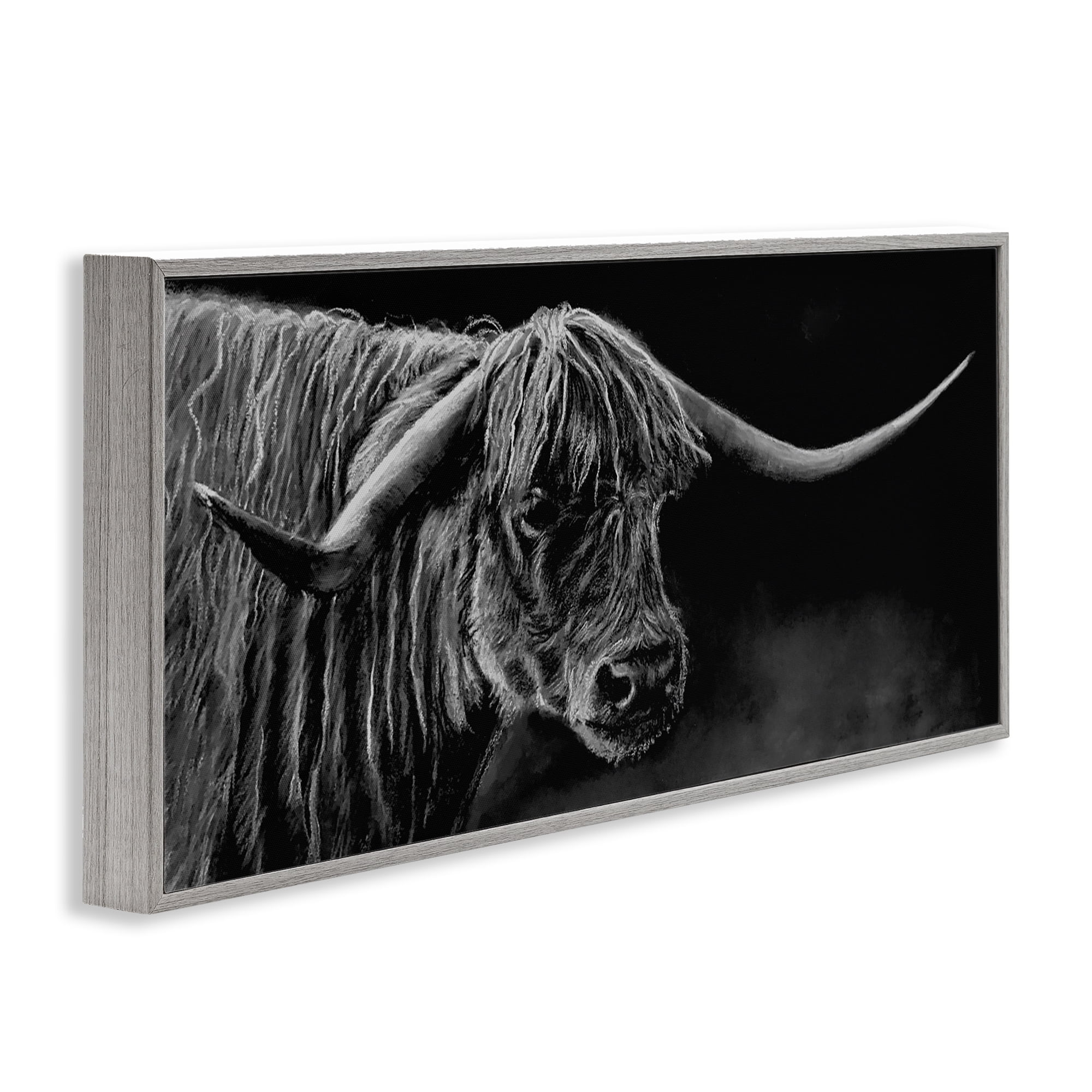 Highland Longhorn Portrait Gray Framed Giclee Art, design by Patricia Reynolds