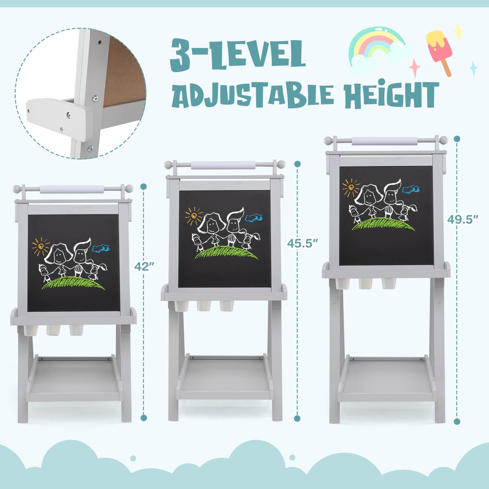 Costway Foldable Easel for Kids 3-in-1 Double-sided Art Easel with Chalkboard Green