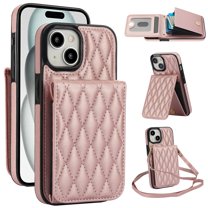 Allytechgroup Premium Phone Case for Apple iPhone 13, Wallet iPhone 13 Case with Card Holder, Crossbody Strap, Stand Feature, Shockproof PU Leather RFID Blocking Cover,Rosegold