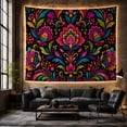 thumbnail image 6 of Folk Floral Garden in a Mirrored Botanical Display, Playful Boho for Flower Lovers, Botanical Wall Art, Housewarming Gift, Tapestry Wall Hanging for Bedroom and Living Room, 6 of 7
