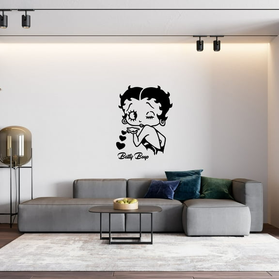 Betty Boop Flying Kiss Hearts Wall Art Decal - Removable Animated Cartoon Icon Home Decor Design | 20" x 24" Vinyl Girls Kids Bedroom Living Room Flapper Girl Adhesive Decoration Sticker