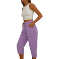 thumbnail image 5 of ClodeEU Women's Elastic High Waist Cropped Pants, Casual Loose Fit Capri Trousers with Pockets Purple,Women's Plus M, 5 of 8