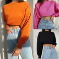 thumbnail image 2 of OOKWE Women Autumn Long Sleeve O-Neck Sweatshirt Bright Solid Color Oversized Loose Crop Top Harajuku Casual Ribbed Trim Basic Pullover Streetwear, 2 of 19