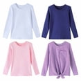 thumbnail image 4 of HILEELANG Girls 100% Cotton Long Sleeve T-Shirt 4-Pack, Purple Stripe Navy Pink White, Casual Everyday Tops, Size 14-15, 4 of 10
