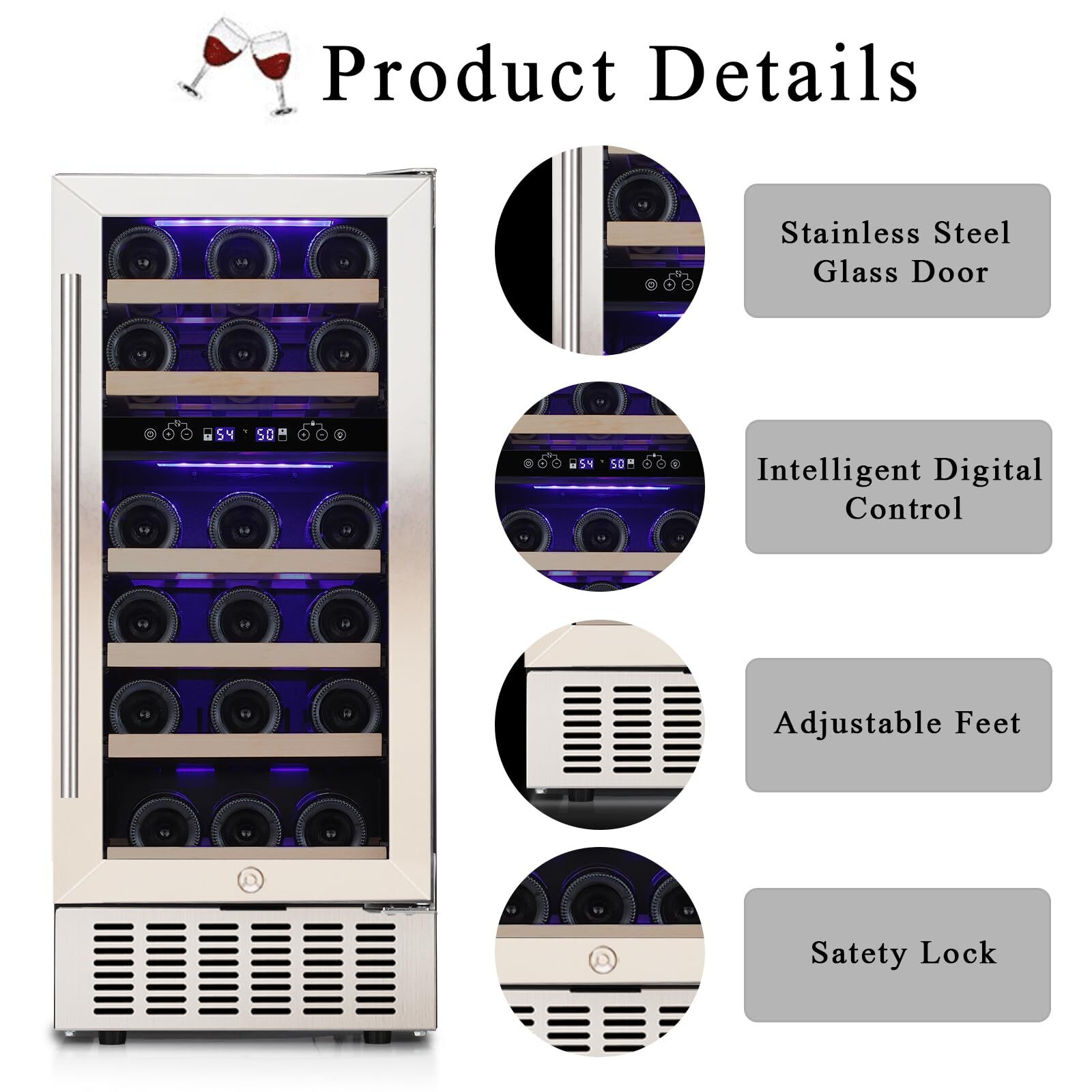 Auseo Dual Zone 28 Bottle Wine Cooler Refrigerator, Built-in Wine Fridge with Quiet Operation & LED Display,Wine Chiller for Home, Office or Bar