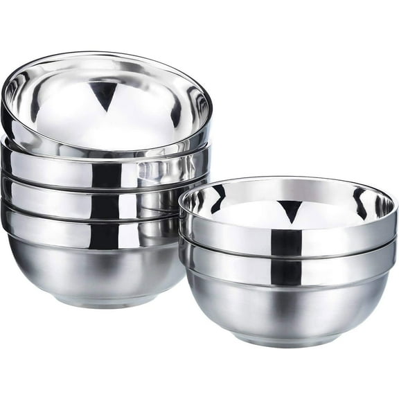Stainless Steel Double Layer Bowls Insulated Anti-hot Soup Bowl Child-Safe Tableware Vacuum-Sealed Rice Bowls