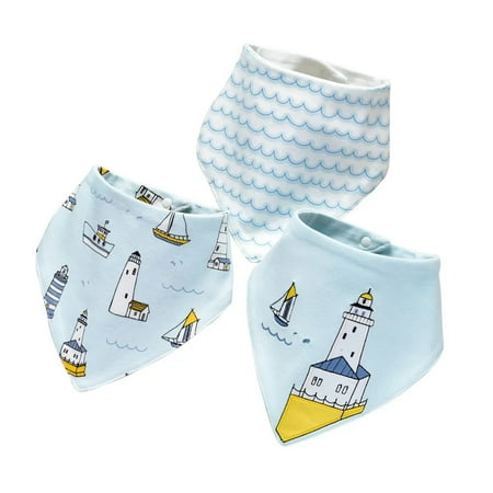 3PCS/LOT Baby Bibs Triangle Cotton Bibs Cartoon Print Saliva Towel Baby Boys Girls Feeding Apron Cotton Bandana Bibs Baby Stuff 1009 Sailboat