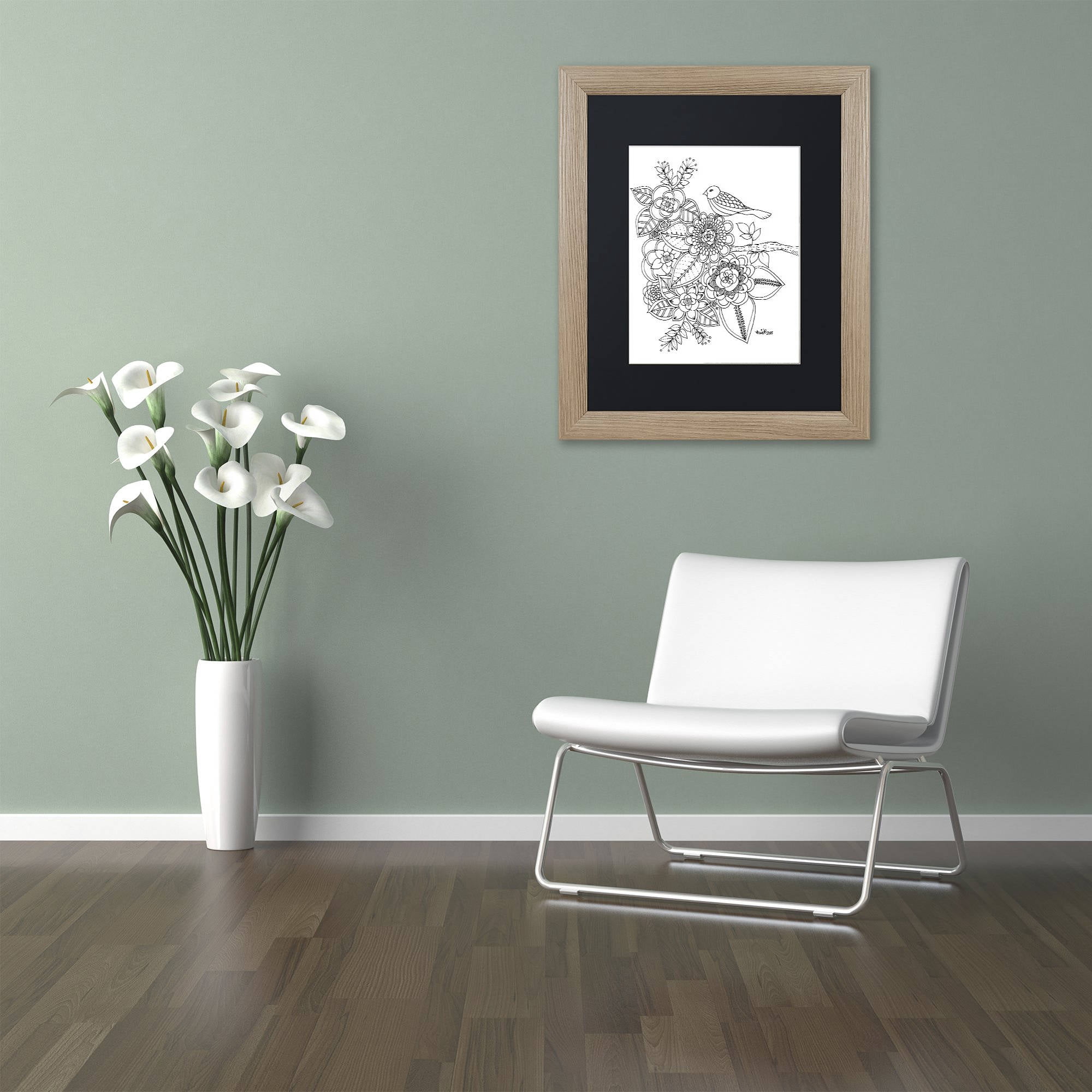 Trademark Fine Art "Bird" Canvas Art by KCDoodleArt Black Matte, Birch Frame