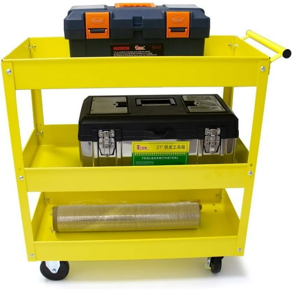 Rolling Heavy Duty Utility Metal Cart 3 Shelves Steel Service Cart 30 In.