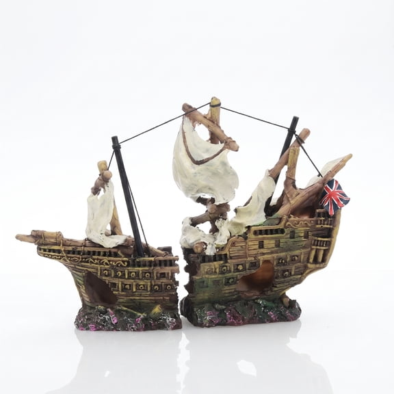 Fish Tank Decor, 2-Piece Resin Shipwreck Aquarium Decor, Sunken Ship Fish Tank Decoration, Eco-Friendly for Betta Fish Tank, Freshwater & Saltwater Tanks