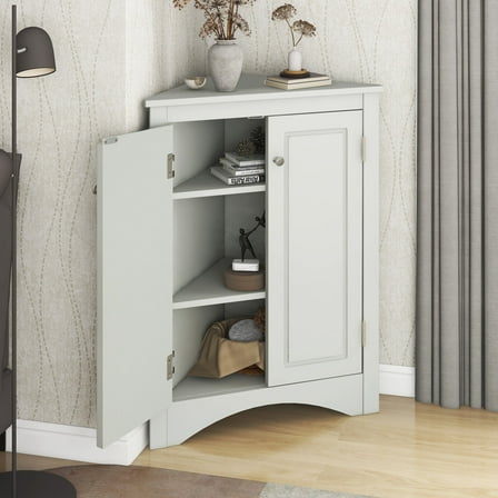 Grey Triangle Storage Cabinet with Adjustable Shelves – Freestanding Bathroom & Kitchen Floor Cabinet