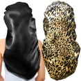 thumbnail image 1 of ER 2 gorros largos de satén para dormir, gorros trenzados extra grandes para dormir, pelo largo, gorros elásticos suaves y cómodos para el sueño nocturno de las mujeres, gorros de satén para mujer (negro+leopardo) Rojo Verde, 1 of 5