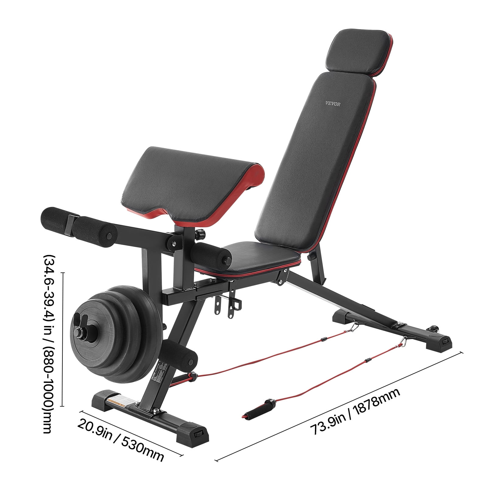 VEVOR Weight Bench,800lbs Adjustable Weight Bench Press for Full Body Workout, Exercise Sit up Bench for Home Gym Strength Training, Flat Bench with with Leg Extension, Preacher Pad, Fast Adjustment