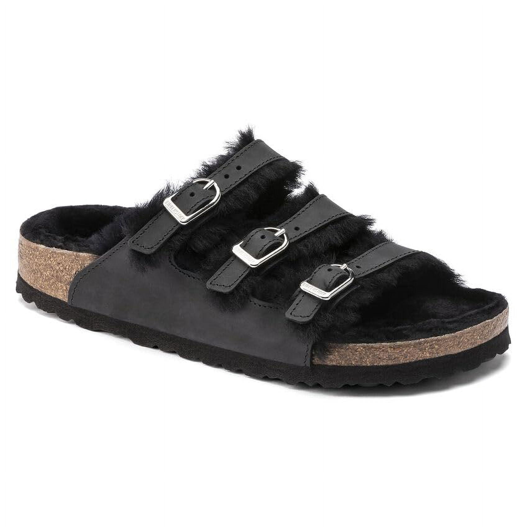 BIRKENSTOCK Florida Fresh Shearling-Lined Sandal Slides - Strappy Comfort with Oiled Nubuck Leather, Cork-Latex Footbed, and D-Buckle Details - Multiple Colors & Sizes