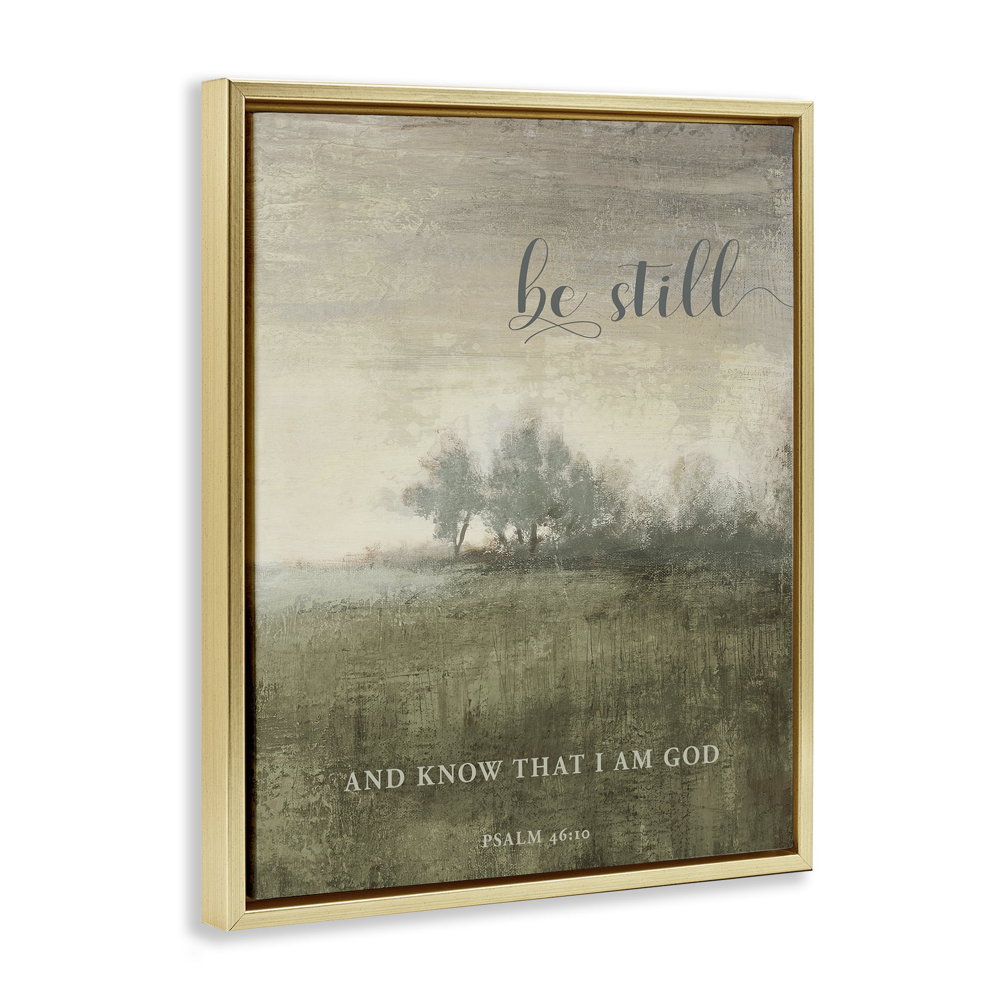 Stupell Industries Be Still Psalm 46:10 Gold Framed Floater Canvas Wall Art, design by Michael Marcon
