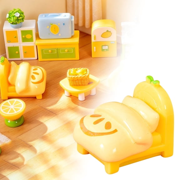 YardChic Dollhouse Furniture, Mini Lemon Themed Miniature Furniture Display, Tiny Furniture, Realistic Bedroom And Living Room Scene Accessories, Resin Dollhouse Miniature Decorations, Bed