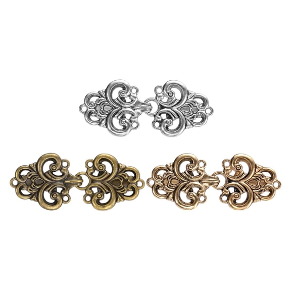 Uxcell 3Pcs Vintage Cloak Clasps, Sweater Clips Women Collar Clip for Women Clothing Sweater Shawl Scarf Cardigan accessories Retro Cinch Brooch, Gold/Silver/Copper Tone(2.6x1.1Inch)